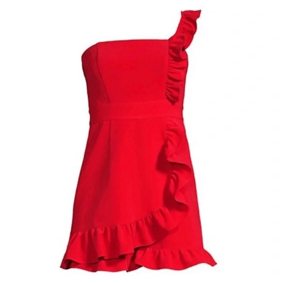 Likely Vivianna Asymmetric Ruffle Romper 4 Scarlet - Picture 5 of 5